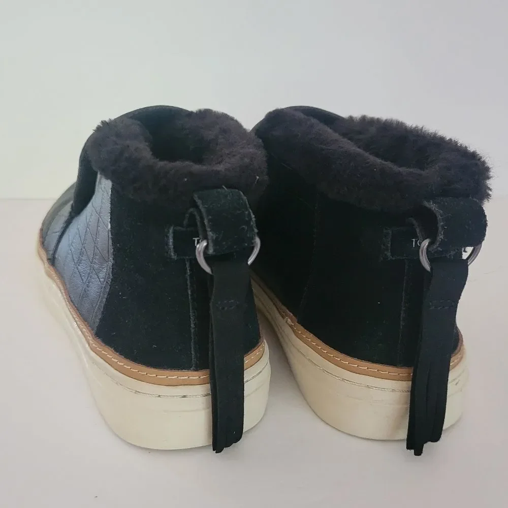 TOMS Paxton Black Croc Embossed Leather Faux Fur Lined Slip-on Sneakers
